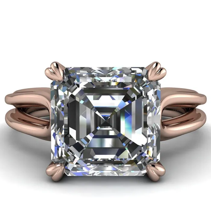 Rings Fire Brilliance Martha Asscher Moissanite 4 Prong Split Shank Engagement Ring