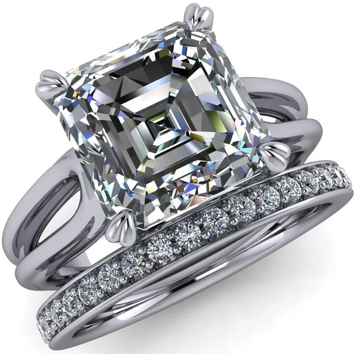 Rings Fire Brilliance Martha Asscher Moissanite 4 Prong Split Shank Engagement Ring