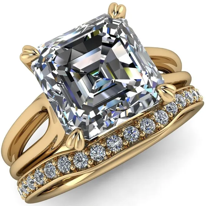 Rings Fire Brilliance Martha Asscher Moissanite 4 Prong Split Shank Engagement Ring