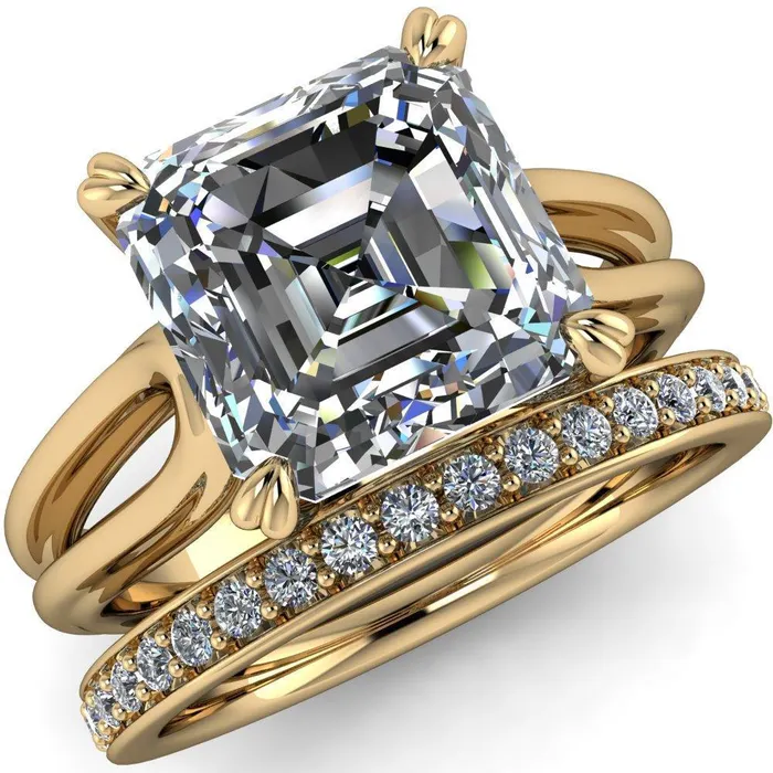 Rings Fire Brilliance Martha Asscher Moissanite 4 Prong Split Shank Engagement Ring