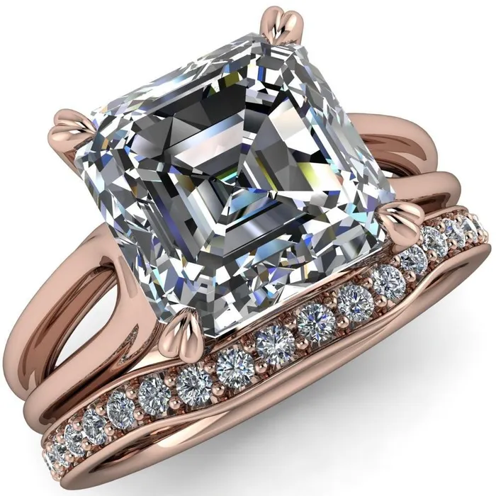 Rings Fire Brilliance Martha Asscher Moissanite 4 Prong Split Shank Engagement Ring