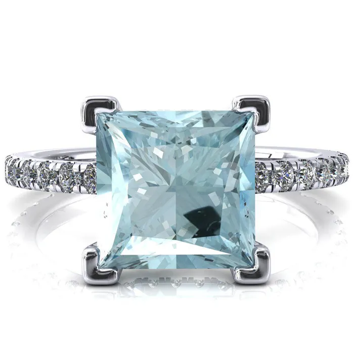 Rings Fire Brilliance Sicili Princess Aqua Blue Spinel 4 Prong 34 Micro Pave Diamond Engagement Ring Rings Fire Brilliance Sicili Princess Aqua Blue Spinel 4 Prong 34 Micro Pave Diamond Engagement Ring