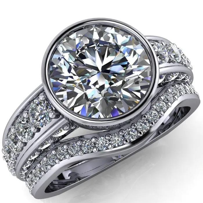 Rings Maya Round Center Stone Juliette Bezel Set 6 Sides Diamond Prong Set Design Engagement Ring Fire Brilliance Rings Maya Round Center Stone Juliette Bezel Set 6 Sides Diamond Prong Set Design Engagement Ring Fire Brilliance