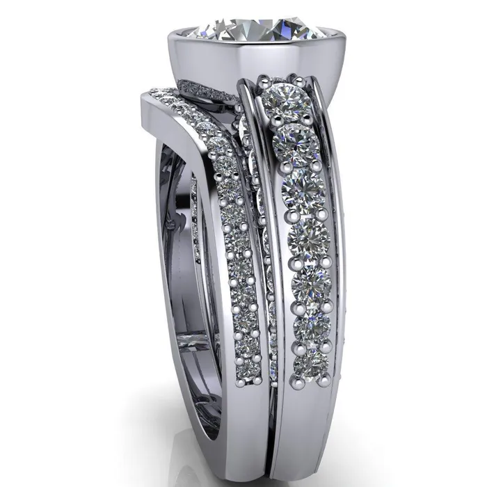 Rings Maya Round Center Stone Juliette Bezel Set 6 Sides Diamond Prong Set Design Engagement Ring Fire Brilliance 