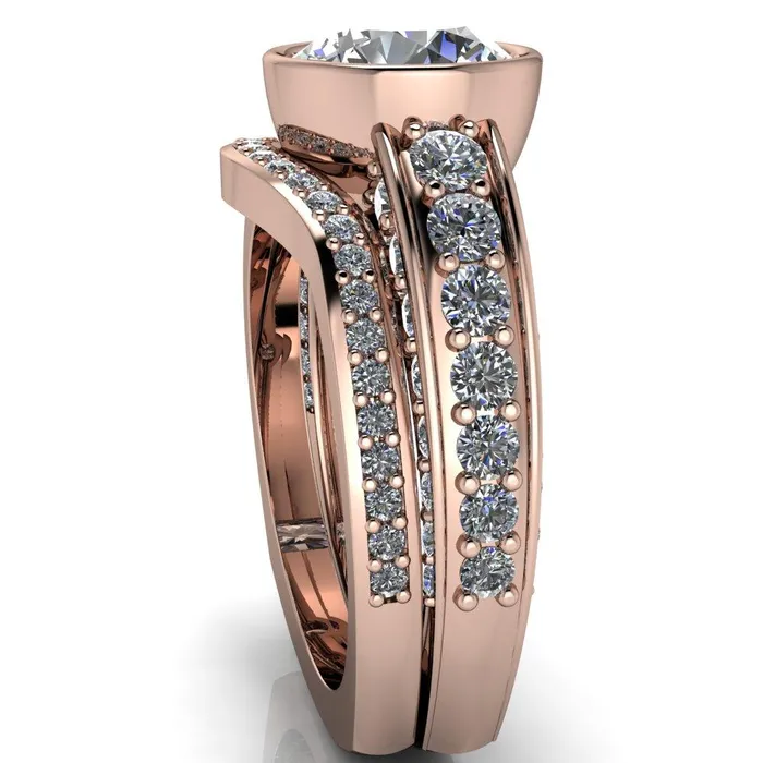 Rings Maya Round Center Stone Juliette Bezel Set 6 Sides Diamond Prong Set Design Engagement Ring Fire Brilliance 
