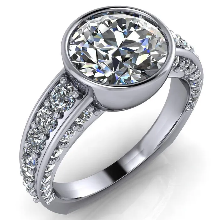 Rings Maya Round Center Stone Juliette Bezel Set 6 Sides Diamond Prong Set Design Engagement Ring Fire Brilliance 