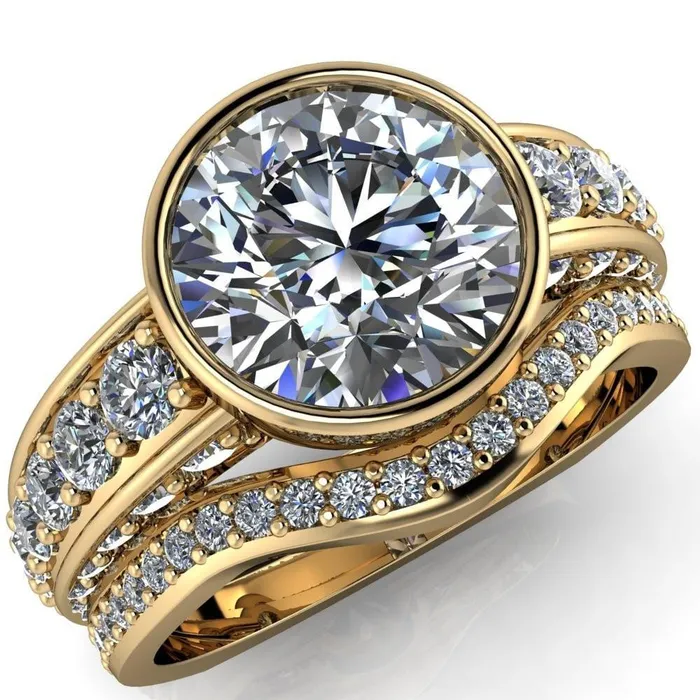 Rings Maya Round Center Stone Juliette Bezel Set 6 Sides Diamond Prong Set Design Engagement Ring Fire Brilliance 