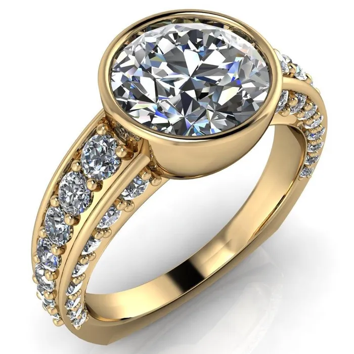 Rings Maya Round Center Stone Juliette Bezel Set 6 Sides Diamond Prong Set Design Engagement Ring Fire Brilliance 
