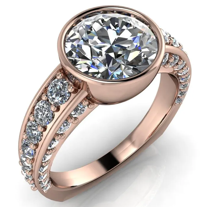 Rings Maya Round Center Stone Juliette Bezel Set 6 Sides Diamond Prong Set Design Engagement Ring Fire Brilliance 
