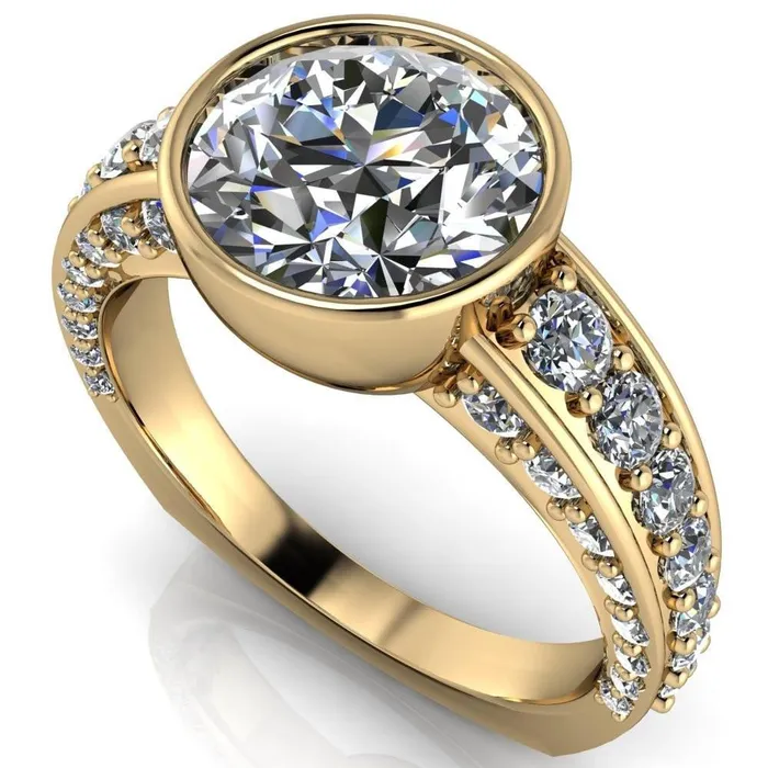 Rings Maya Round Center Stone Juliette Bezel Set 6 Sides Diamond Prong Set Design Engagement Ring Fire Brilliance 