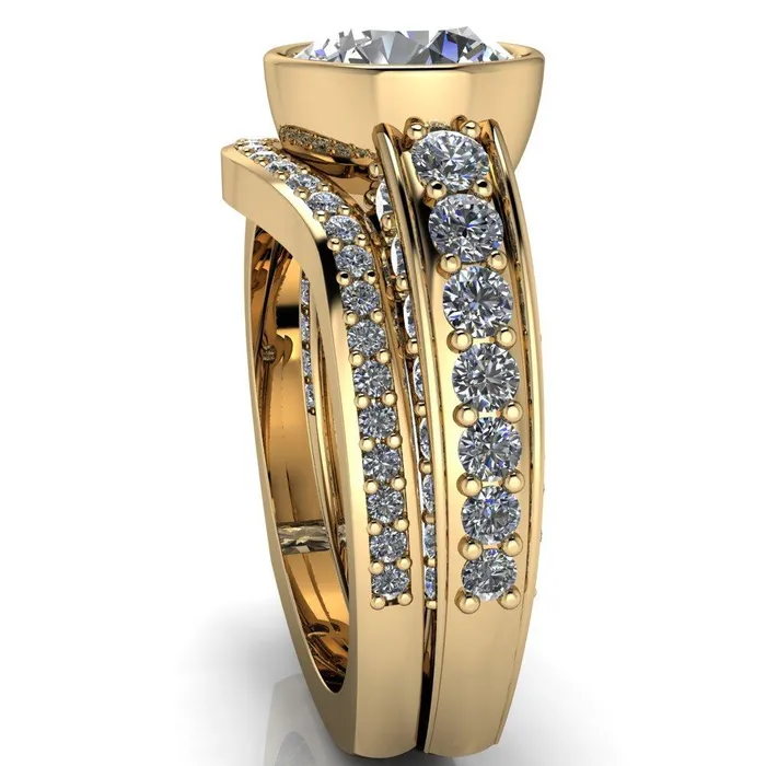 Rings Maya Round Center Stone Juliette Bezel Set 6 Sides Diamond Prong Set Design Engagement Ring Fire Brilliance 