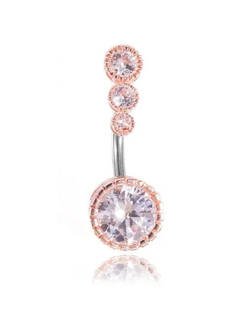 Rings P157 Rose Gold Triple Gemstone Belly Button Ring 02