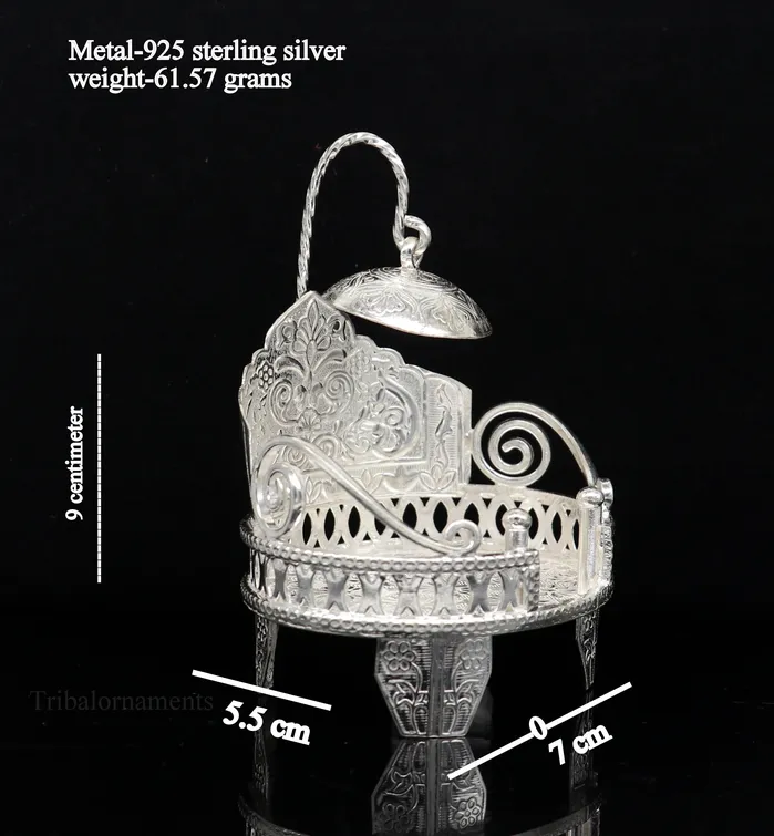 Rings TRIBAL ORNAMENTS 925 pure sterling silver Handmade Divine Singhasan idol krishna Bal Gopala throne god statues stand chair temple art puja article su485