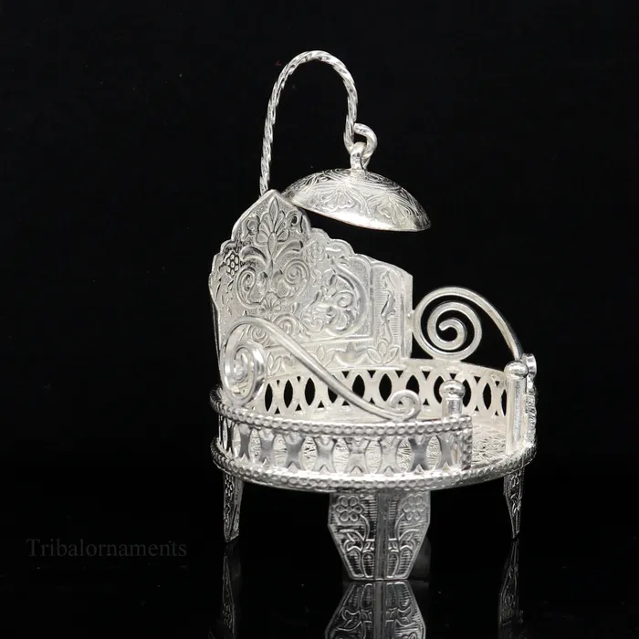 Rings TRIBAL ORNAMENTS 925 pure sterling silver Handmade Divine Singhasan idol krishna Bal Gopala throne god statues stand chair temple art puja article su485
