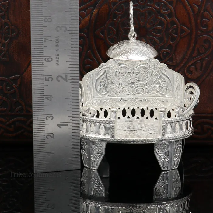 Rings TRIBAL ORNAMENTS 925 pure sterling silver Handmade Divine Singhasan idol krishna Bal Gopala throne god statues stand chair temple art puja article su485