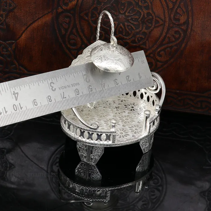 Rings TRIBAL ORNAMENTS 925 pure sterling silver Handmade Divine Singhasan idol krishna Bal Gopala throne god statues stand chair temple art puja article su485