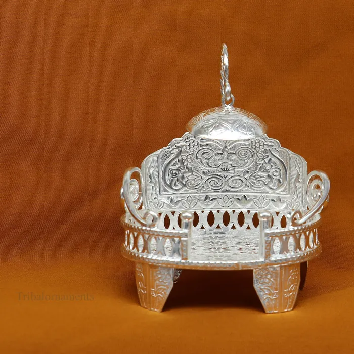 Rings TRIBAL ORNAMENTS 925 pure sterling silver Handmade Divine Singhasan idol krishna Bal Gopala throne god statues stand chair temple art puja article su485