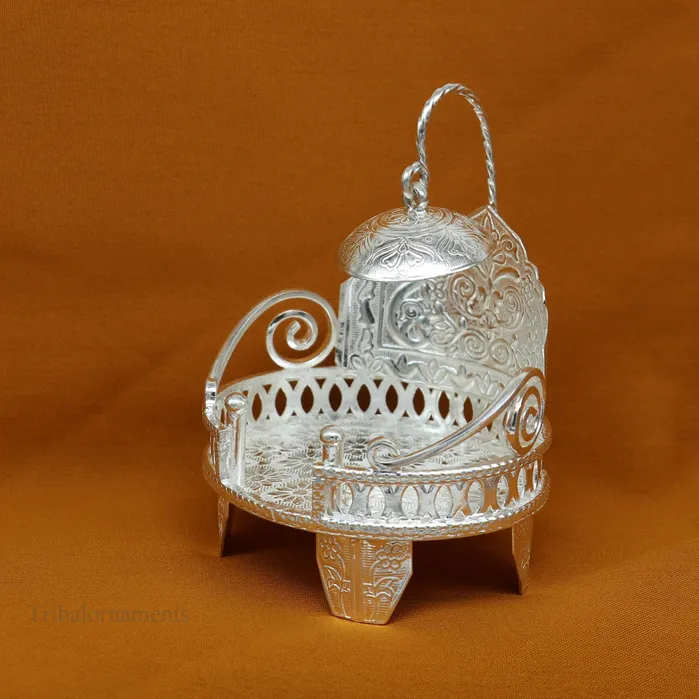Rings TRIBAL ORNAMENTS 925 pure sterling silver Handmade Divine Singhasan idol krishna Bal Gopala throne god statues stand chair temple art puja article su485