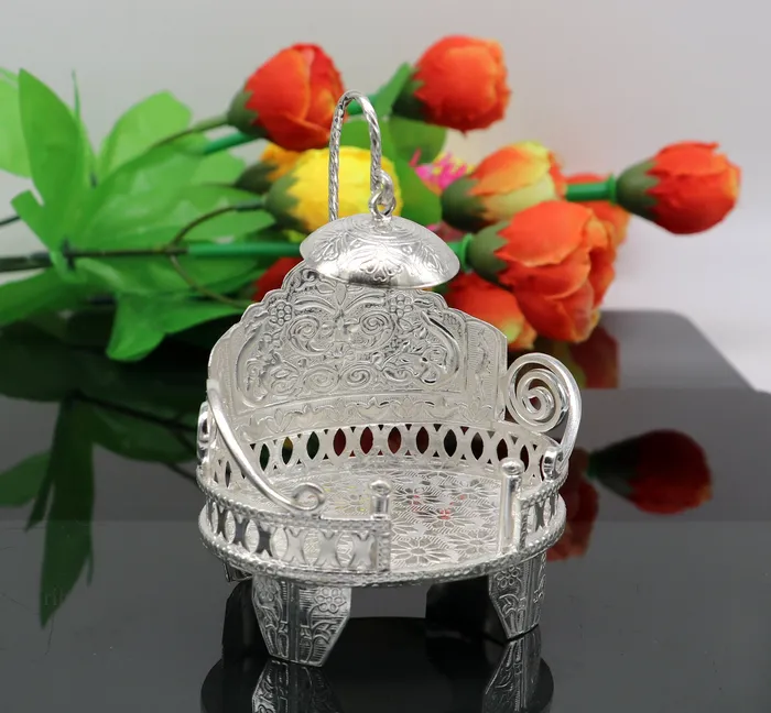 Rings TRIBAL ORNAMENTS 925 pure sterling silver Handmade Divine Singhasan idol krishna Bal Gopala throne god statues stand chair temple art puja article su485