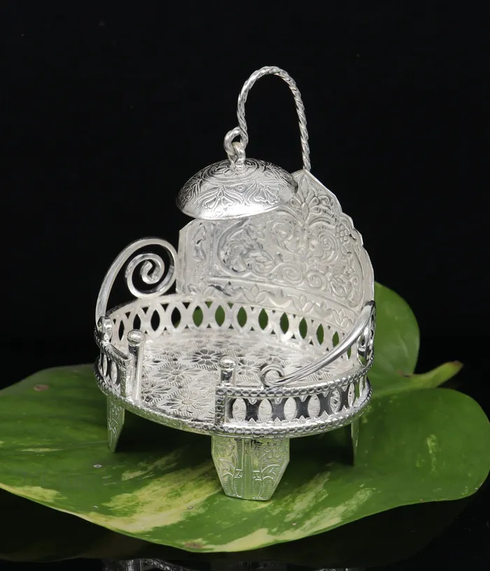 Rings TRIBAL ORNAMENTS 925 pure sterling silver Handmade Divine Singhasan idol krishna Bal Gopala throne god statues stand chair temple art puja article su485