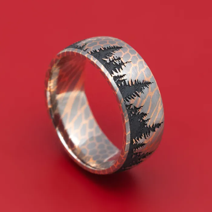 Superconductor Mens Ring with Pine Tree Design Custom Made Band Lashbrook Rings Superconductor Mens Ring with Pine Tree Design Custom Made Band Lashbrook Rings