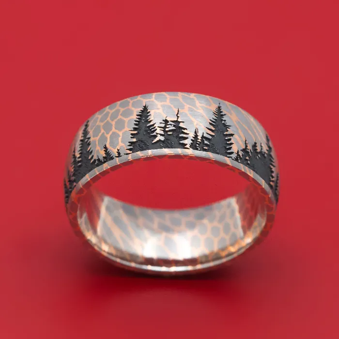 Superconductor Mens Ring with Pine Tree Design Custom Made Band Lashbrook Rings Superconductor Mens Ring with Pine Tree Design Custom Made Band Lashbrook Rings