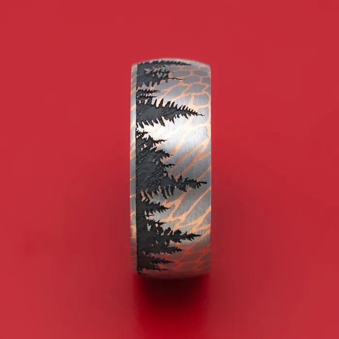 Superconductor Mens Ring with Pine Tree Design Custom Made Band Lashbrook Rings Superconductor Mens Ring with Pine Tree Design Custom Made Band Lashbrook Rings