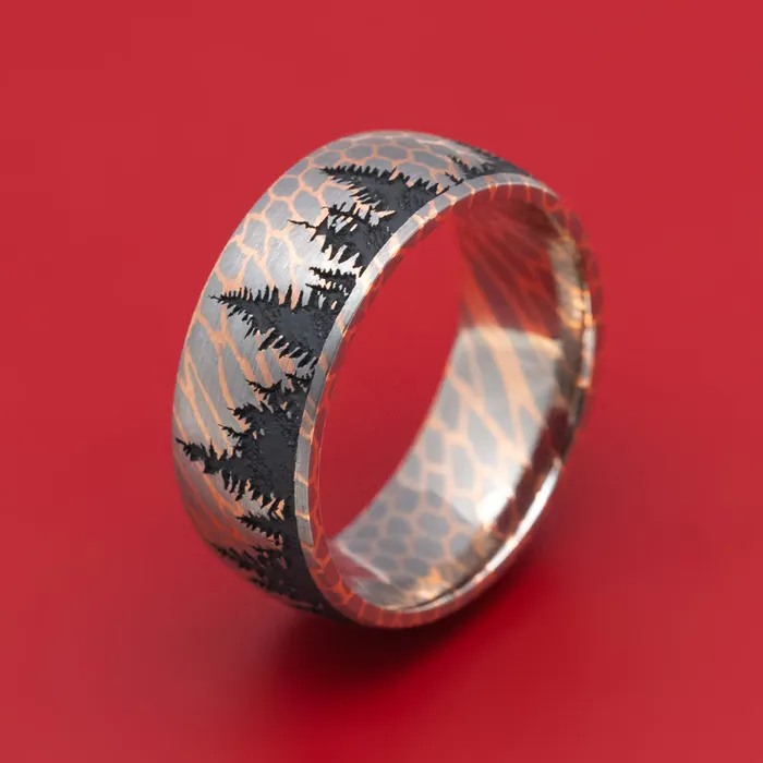 Superconductor Mens Ring with Pine Tree Design Custom Made Band Lashbrook Rings Superconductor Mens Ring with Pine Tree Design Custom Made Band Lashbrook Rings