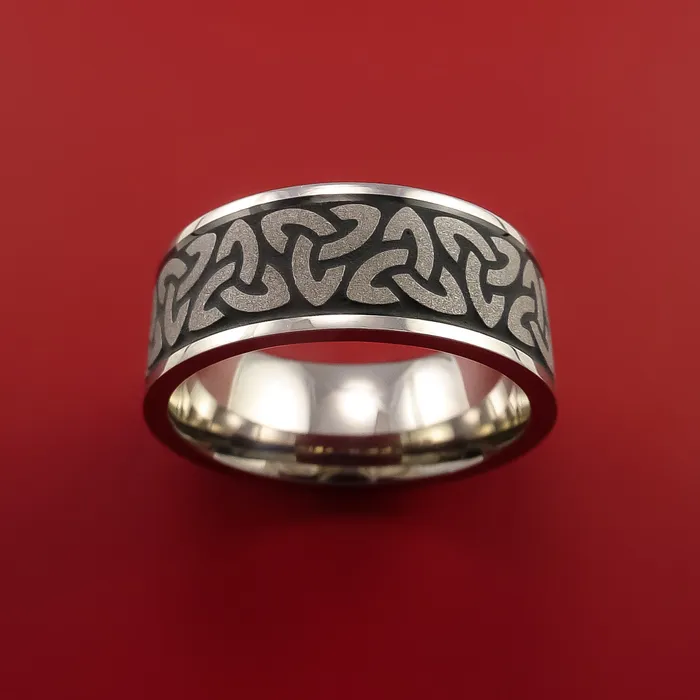 Titanium Ring with Trinity Milled Celtic Design and Cerakote Inlays Custom Made Band Lashbrook Rings Titanium Ring with Trinity Milled Celtic Design and Cerakote Inlays Custom Made Band Lashbrook Rings