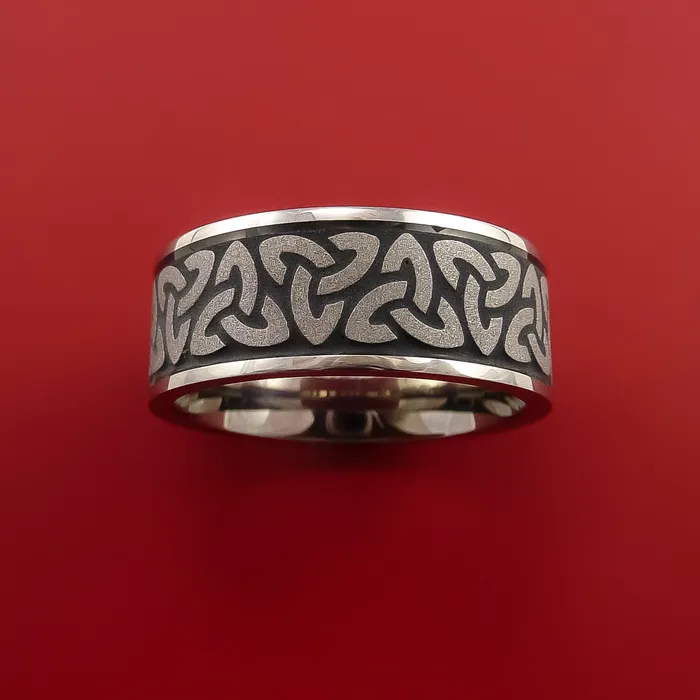 Titanium Ring with Trinity Milled Celtic Design and Cerakote Inlays Custom Made Band Lashbrook Rings Titanium Ring with Trinity Milled Celtic Design and Cerakote Inlays Custom Made Band Lashbrook Rings