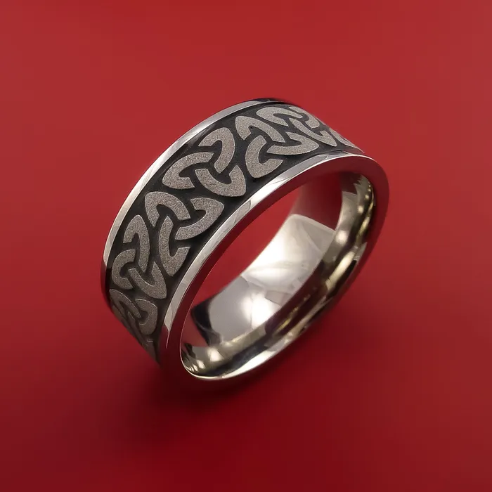 Titanium Ring with Trinity Milled Celtic Design and Cerakote Inlays Custom Made Band Lashbrook Rings Titanium Ring with Trinity Milled Celtic Design and Cerakote Inlays Custom Made Band Lashbrook Rings