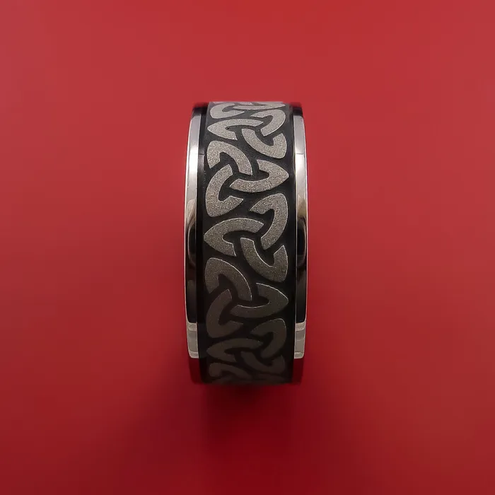 Titanium Ring with Trinity Milled Celtic Design and Cerakote Inlays Custom Made Band Lashbrook Rings Titanium Ring with Trinity Milled Celtic Design and Cerakote Inlays Custom Made Band Lashbrook Rings