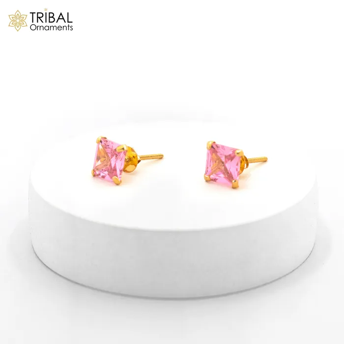 TRIBAL ORNAMENTS 14Kt yellow gold baby pink diamond stud earring for unisex er196 Earrings TRIBAL ORNAMENTS 14Kt yellow gold baby pink diamond stud earring for unisex er196 Earrings