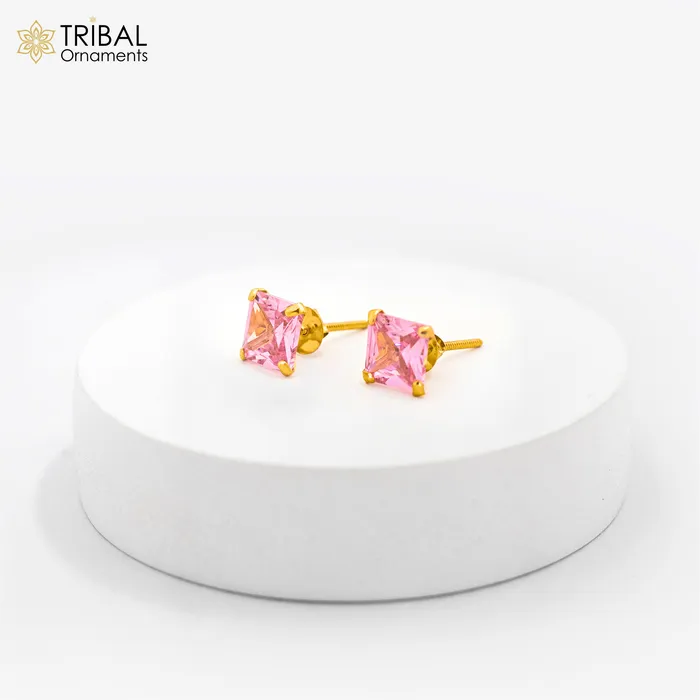 TRIBAL ORNAMENTS 14Kt yellow gold baby pink diamond stud earring for unisex er196 Earrings