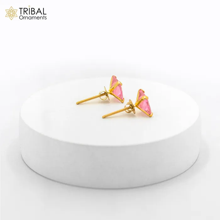 TRIBAL ORNAMENTS 14Kt yellow gold baby pink diamond stud earring for unisex er196 Earrings