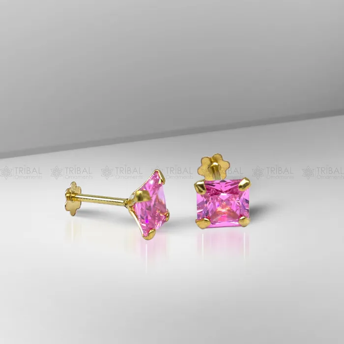 TRIBAL ORNAMENTS 14Kt yellow gold baby pink diamond stud earring for unisex er196 Earrings
