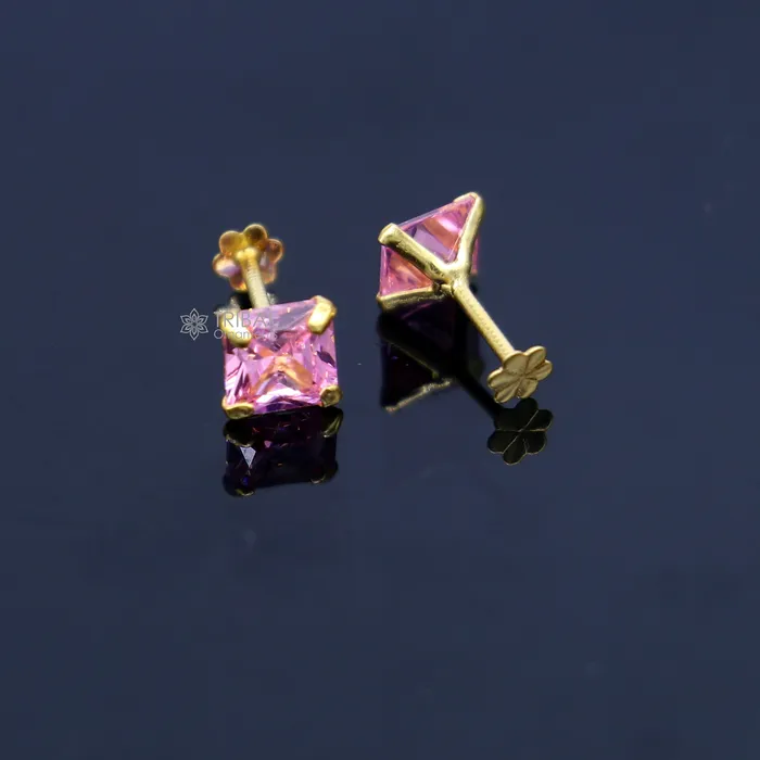 TRIBAL ORNAMENTS 14Kt yellow gold baby pink diamond stud earring for unisex er196 Earrings