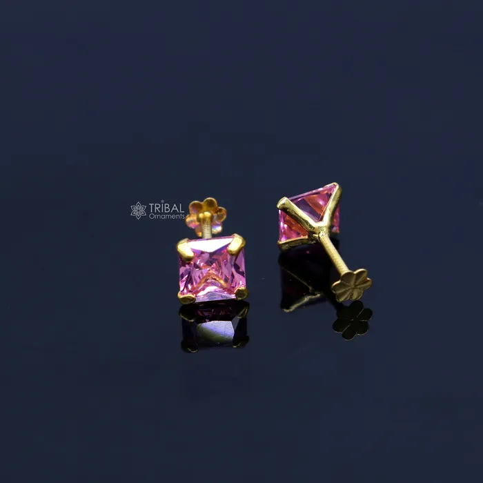 TRIBAL ORNAMENTS 14Kt yellow gold baby pink diamond stud earring for unisex er196 Earrings
