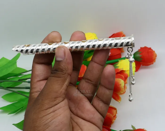 TRIBAL ORNAMENTS 5 long handmade sterling silver Hindu god Lord Krishna flute stunning divine Krishna gifting silver accessories puja utensils su724 Rings