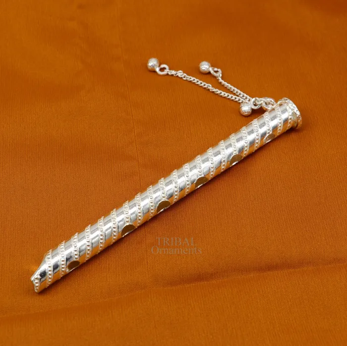 TRIBAL ORNAMENTS 5 long handmade sterling silver Hindu god Lord Krishna flute stunning divine Krishna gifting silver accessories puja utensils su724 Rings