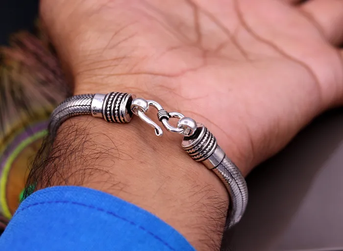 TRIBAL ORNAMENTS Bracelets 85 7mm Vintage style 925 Sterling silver handmade snake chain Half round D shape bracelet unisex gorgeous style jewelry from india sbr65 TRIBAL ORNAMENTS Bracelets 85 7mm Vintage style 925 Sterling silver handmade snake chain Half round D shape bracelet unisex gorgeous style jewelry from india sbr65