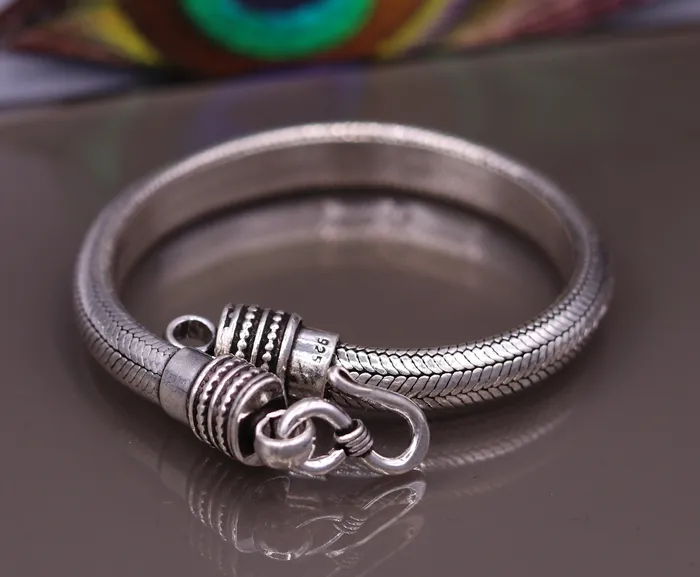 TRIBAL ORNAMENTS Bracelets 85 7mm Vintage style 925 Sterling silver handmade snake chain Half round D shape bracelet unisex gorgeous style jewelry from india sbr65