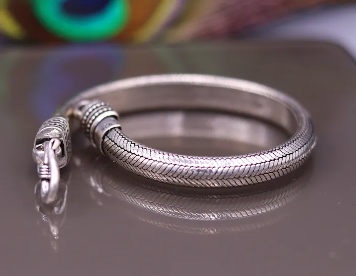 TRIBAL ORNAMENTS Bracelets 85 7mm Vintage style 925 Sterling silver handmade snake chain Half round D shape bracelet unisex gorgeous style jewelry from india sbr65
