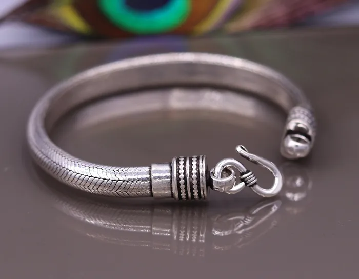 TRIBAL ORNAMENTS Bracelets 85 7mm Vintage style 925 Sterling silver handmade snake chain Half round D shape bracelet unisex gorgeous style jewelry from india sbr65