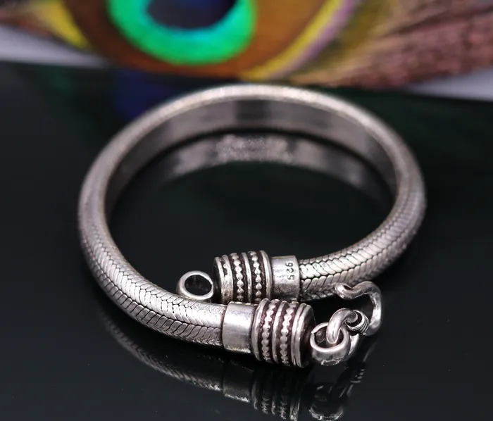 TRIBAL ORNAMENTS Bracelets 85 7mm Vintage style 925 Sterling silver handmade snake chain Half round D shape bracelet unisex gorgeous style jewelry from india sbr65