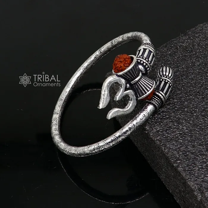 TRIBAL ORNAMENTS Bracelets 925 Sterling silver handmade trendy style Lord Shiva trident trishul kada bangle bracelet with natural Rudraksha customized kada nsk720 TRIBAL ORNAMENTS Bracelets 925 Sterling silver handmade trendy style Lord Shiva trident trishul kada bangle bracelet with natural Rudraksha customized kada nsk720