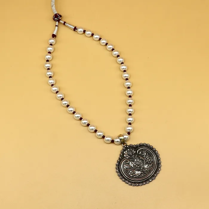 TRIBAL ORNAMENTS Necklaces 925 sterling silver handmade beautiful floral design pendant with gorgeous 8mm pearl tribal necklace wedding stylish brides gift set201 TRIBAL ORNAMENTS Necklaces 925 sterling silver handmade beautiful floral design pendant with gorgeous 8mm pearl tribal necklace wedding stylish brides gift set201