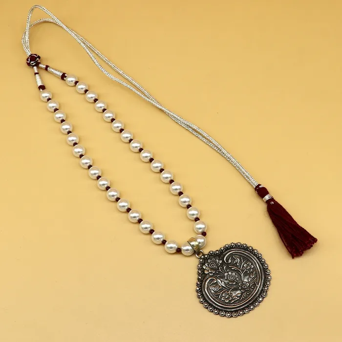 TRIBAL ORNAMENTS Necklaces 925 sterling silver handmade beautiful floral design pendant with gorgeous 8mm pearl tribal necklace wedding stylish brides gift set201