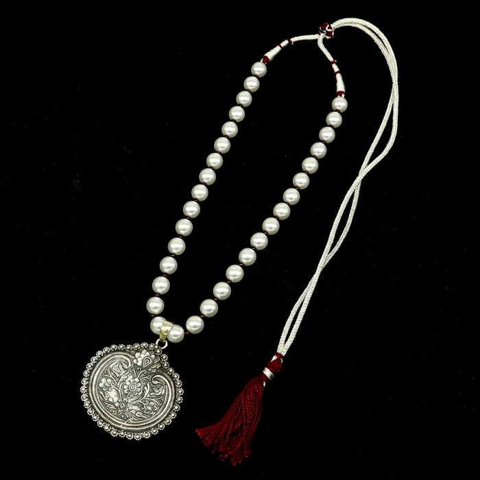 TRIBAL ORNAMENTS Necklaces 925 sterling silver handmade beautiful floral design pendant with gorgeous 8mm pearl tribal necklace wedding stylish brides gift set201