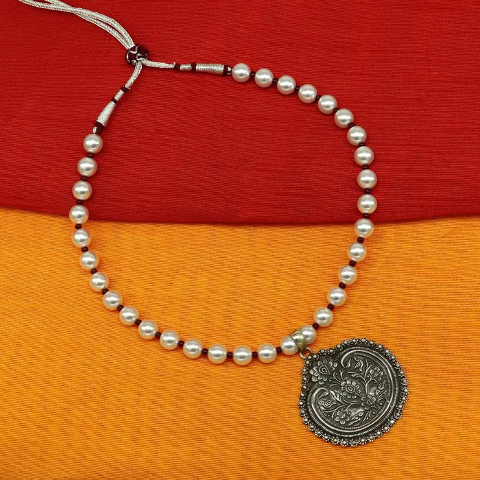 TRIBAL ORNAMENTS Necklaces 925 sterling silver handmade beautiful floral design pendant with gorgeous 8mm pearl tribal necklace wedding stylish brides gift set201